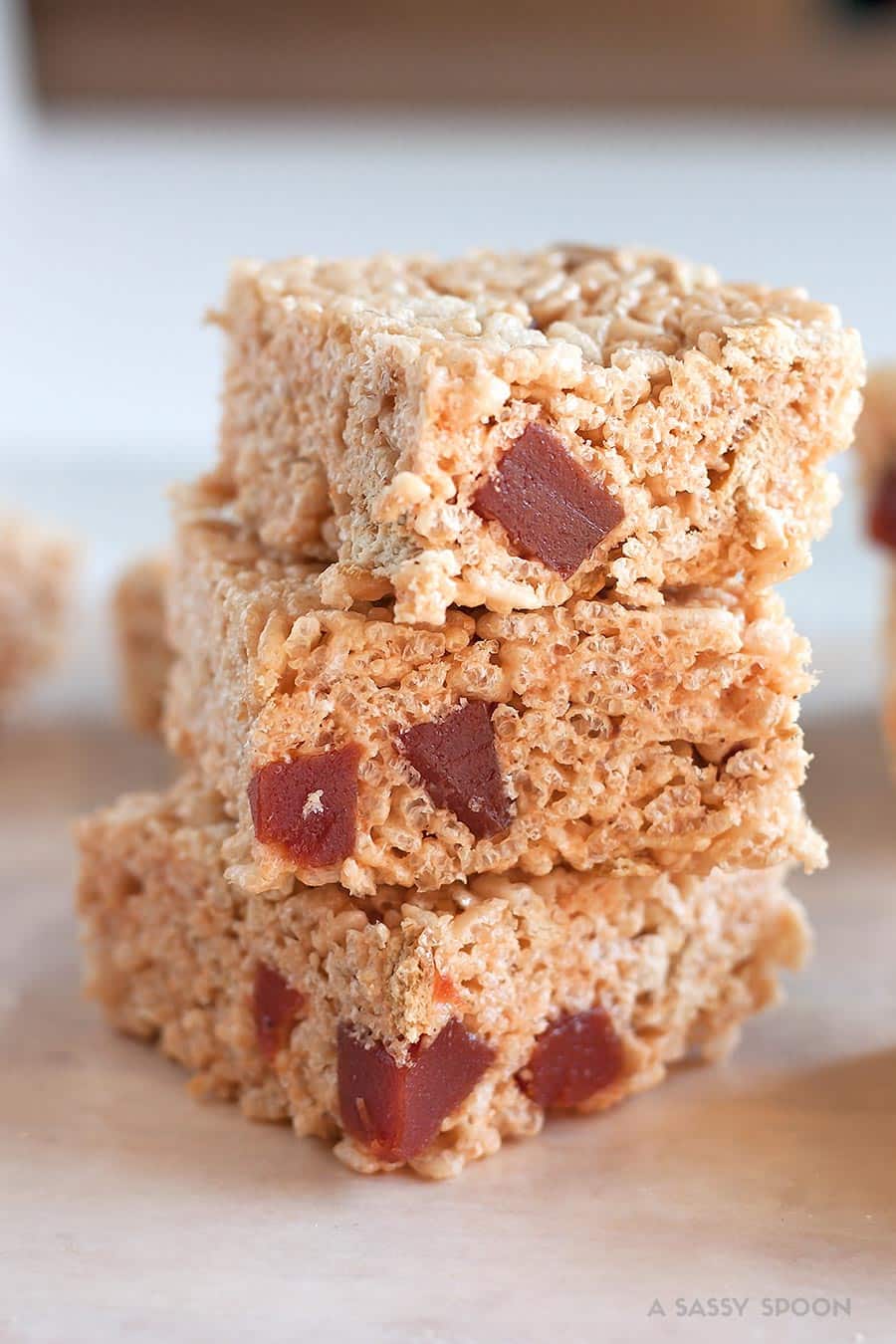 Deliciously sweet treats made with crispy rice cereal, guava marmalade marshmallow cream, cubes of guava paste and crumbled Maria cookies!