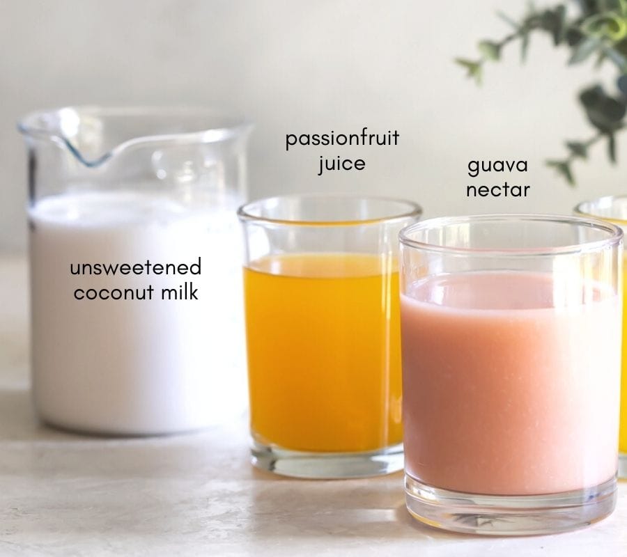 ingredients for iced guava passionfruit drink