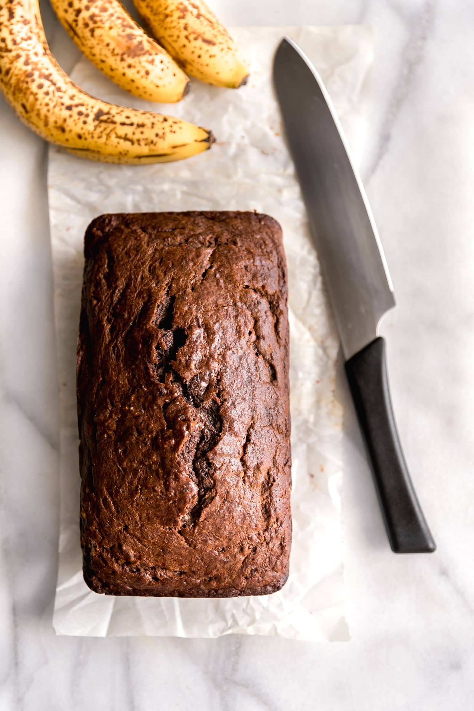 Moist Chocolate Banana Bread. Super moist and deliciously sweet chocolate banana bread made with real cocoa without chocolate chips! Perfect for breakfast or snack.