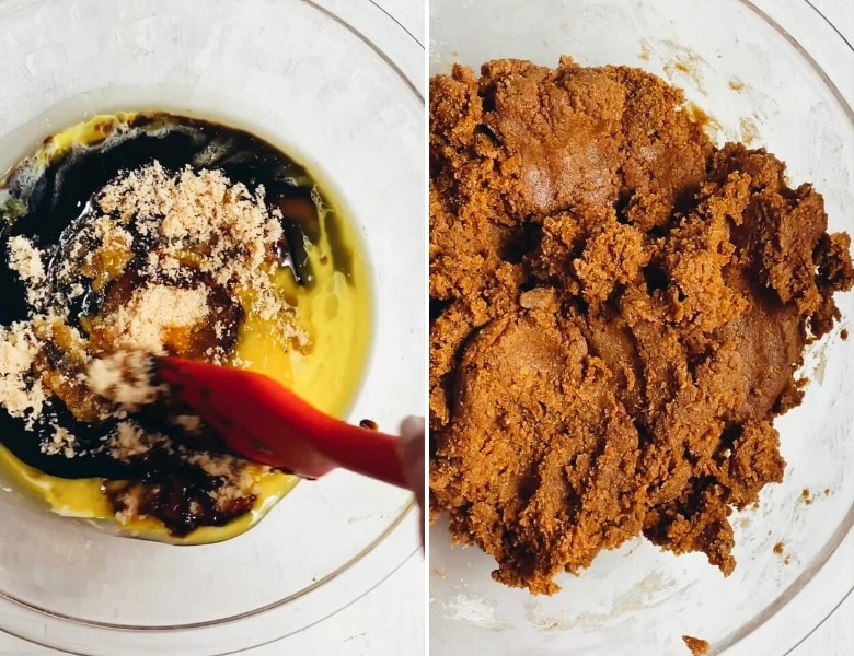 mixing the wet and dry ingredients for queques cubanos