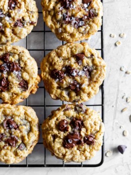 oatmeal chocolate chip cookies on a cooling rack
